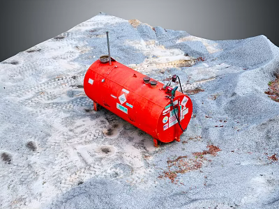Red Cylindrical Industrial Equipment on Outdoor Gray Worksite Ground with Surface Traces 3d model
