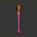Colorful Enchanted Magic Wand With Red Gem Golden Wings And Pink Shaft