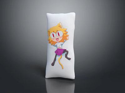 Cute White Pillow Featuring Cartoon Cat Eared Girl With Yellow Hair And Red Eyes 3d model