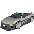 Silver Sporty Convertible Car With Large Wheels And Rear Spoiler Design