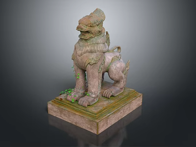 Traditional Stone Lion Sculpture With Decorative Base And Intricate Carving Details 3d model