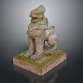 Traditional Stone Lion Sculpture With Decorative Base And Intricate Carving Details