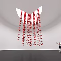 Spectacular Art Installation With Red Paper Cranes Hanging In White Circular Space