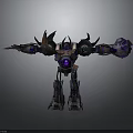 Futuristic Robot Mechanical Creature Featuring Purple Black Color Glowing Core Spiked Armor And Extended Arms