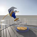 Yellow Art Installation With White Hat Blue Elements And Curved Structure On Glass Platform 3d model