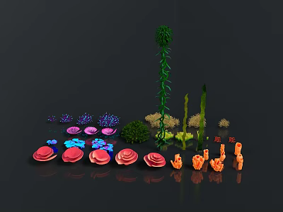 Colorful Tropical Fish Swimming Among Vibrant Coral And Green Sea Plants 3d model