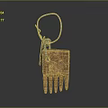 Handcrafted Wooden Comb Shaped Carving With Intricate Metal Hook And Textured Surface Design
