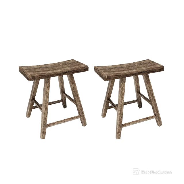 Two Rustic Wooden Stools With Simple Design And Natural Wood Grain 3d model 