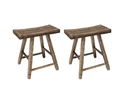 Two Rustic Wooden Stools With Simple Design And Natural Wood Grain 3d model