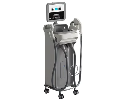Professional Multifunctional Mobile Medical Device With Digital Touchscreen Display And Dual Treatment Handpieces On Wheels 3d model
