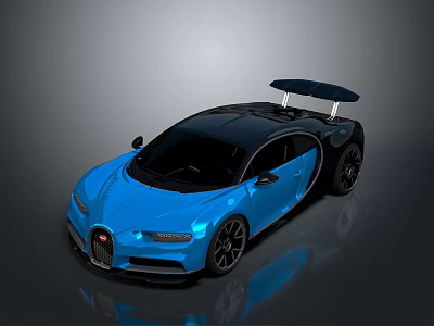Blue And Black Luxury Sports Car With Rear Spoiler Black Roof And Shiny Body 3d model
