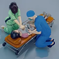 Medical Personnel Kneeling To Attend Patient On Orange Stretcher With Emergency Care