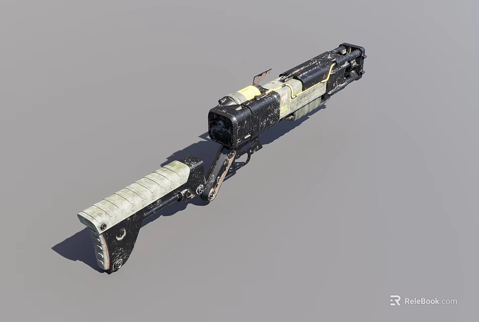 Weapon 3D Model With Black Yellow Green Mechanical Structure And Barrel Magazine 3d model 