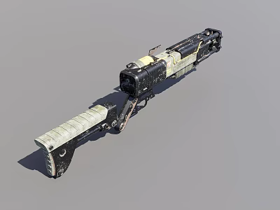 Weapon 3D Model With Black Yellow Green Mechanical Structure And Barrel Magazine 3d model