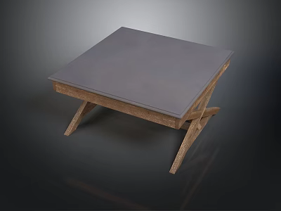 Modern Coffee Table With Gray Top And Wooden Crossed Legs Design 3d model