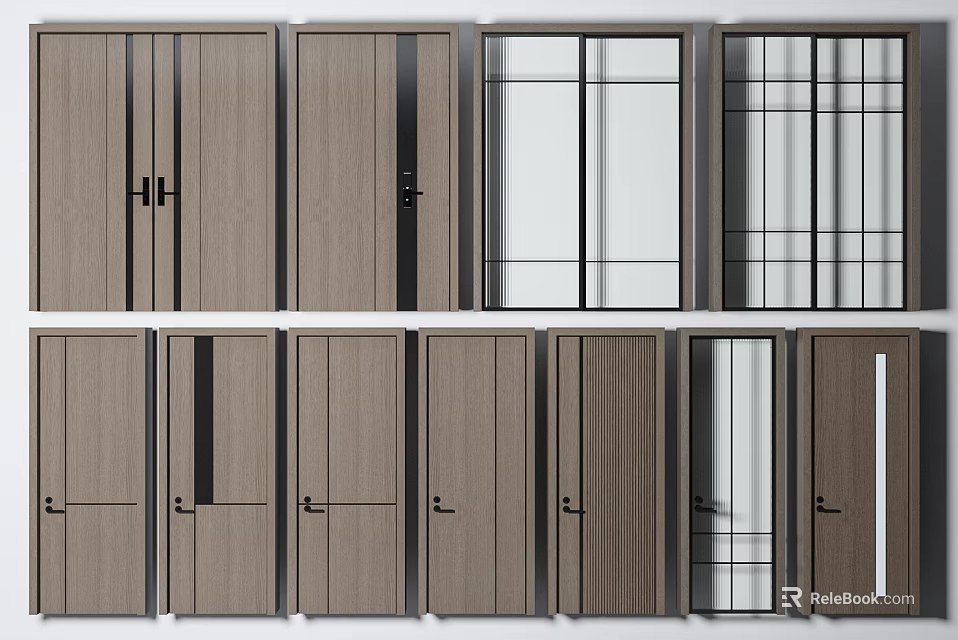 Various Modern Swing Doors With Wooden And Glass Panel Designs For Interior 3d model 