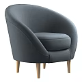 Gray Curved Upholstered Armchair With Soft Fabric And Light Wooden Legs Modern Design