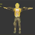 Motorcycle Rider Character In Yellow Helmet Vest Black Jacket And Gray Pants With Arms Outstretched