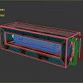 Turquoise Rusted Metal Box With Glowing Light Tube And Handles On Dark Reflective Surface