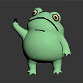 3D Cartoon Frog Character With Green Body Raising Hand And Big Eyes