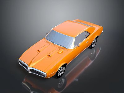 Orange Classic Muscle Car With Sleek Design And Black Wheels On Dark Surface 3d model