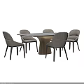 Modern Dining Table Set with Oval Marble Top and Light Gray Upholstered Chairs 3d model