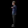 Game Movie Character In Blue Jacket White Shirt Gray Pants Arms Outstretched On Black Background