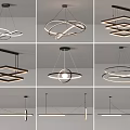 Modern Stylish Chandeliers with Geometric Circular Square and Linear Designs for Interior Lighting 3d model