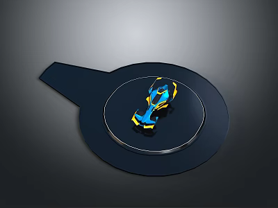 Blue and Yellow Miniature Car Model Displayed on Black Circular Platform 3d model