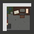 Green Desk Filing Cabinet in Compact Office with Wooden Chair Chalkboard Bulletin Board and Computer