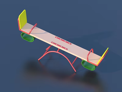Colorful Seesaw With Red Frame Yellow Panels And Green Seats For Playground 3d model