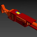 Futuristic Red Sci-fi Gun Featuring Orange Barrel Yellow Luminous Parts And Decorative Details