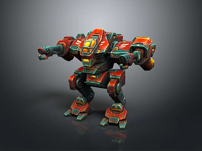 Colorful Mechanical Robot Character With Red Green Orange Armor Mechanical Arms And Legs 3d model