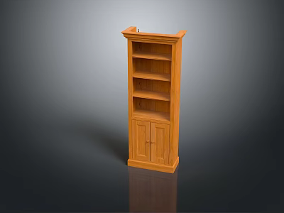 Wooden Bookcase With Multiple Shelves And Bottom Cabinet Doors Design 3d model