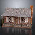 Rustic Wooden Cabin With Weathered Wood Roof Brick Chimney Front Porch And Shuttered Windows