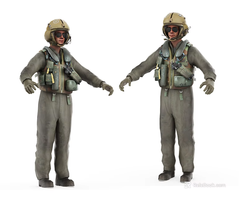 Military Style Game Movie Character With Helmet Goggles Jumpsuit And Tactical Equipment 3d model 