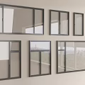 Modern Casement Windows With Various Sizes Gray Frames And Louvered Designs 3d model