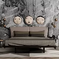 Modern Background Double Bed Double Bed Chandelier Combination 3d model