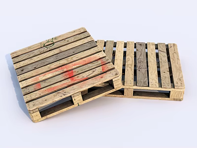 Industrial Equipment Wooden Pallets Stacked With Red Green Markings For Transport Storage 3d model