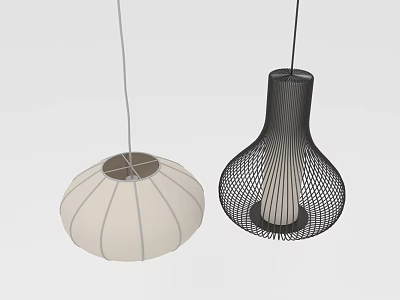 Modern Contemporary Pendant Lights With White Circular Striped Design And Black Mesh Structure 3d model