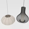 Modern Contemporary Pendant Lights With White Circular Striped Design And Black Mesh Structure