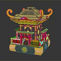 Traditional Chinese Pavilion With Black Roof Golden Decorations And Red Railings
