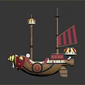 Playful Colorful Toy Pirate Ship With Decorative Sails And Skull Design
