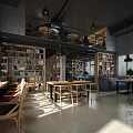 Book Art Design For Industrial Library With Mezzanine And Chairs