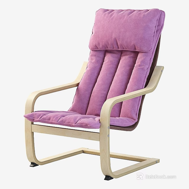 Pink Cushioned Armchair And Table Set With Light Wooden Frame Design 3d model 