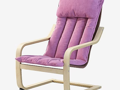 Pink Cushioned Armchair And Table Set With Light Wooden Frame Design 3d model