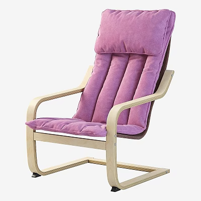Pink Cushioned Armchair And Table Set With Light Wooden Frame Design 3d model