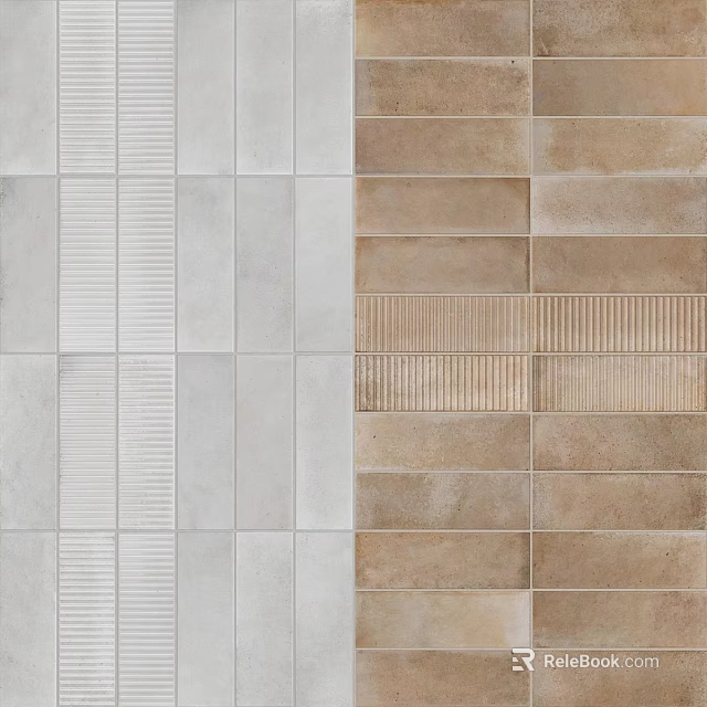 Modern Tile Components In Light Gray And Brown With Striped And Smooth Textures Design 3d model