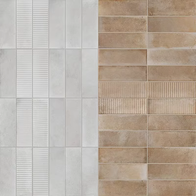 Modern Tile Components In Light Gray And Brown With Striped And Smooth Textures Design 3d model