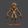Humanoid Frog Man 3D Model With Green Brown Skin Standing Pose